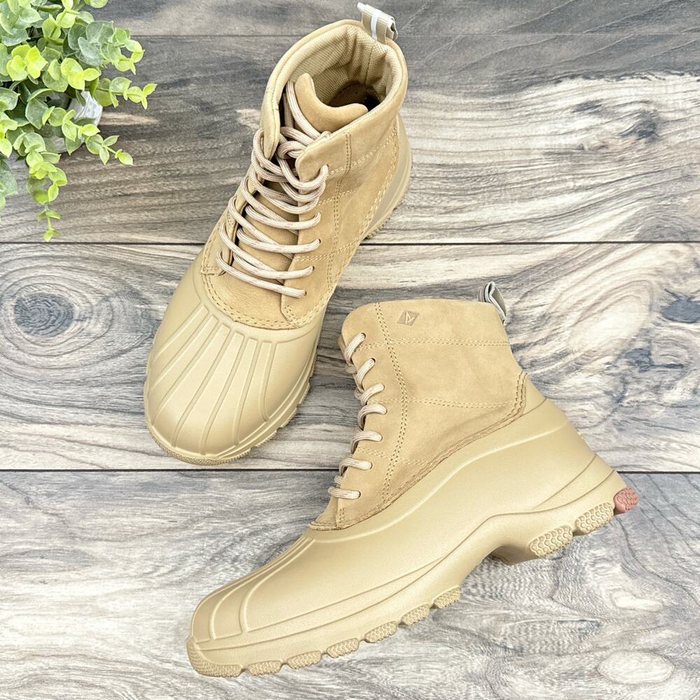 NWOB Sperry Duck Float Ankle Lace Rain Boots Tan 7 Waterproof